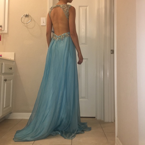 NWT Backless Full Chiffon Sequined Prom Gown - Picture 3 of 5